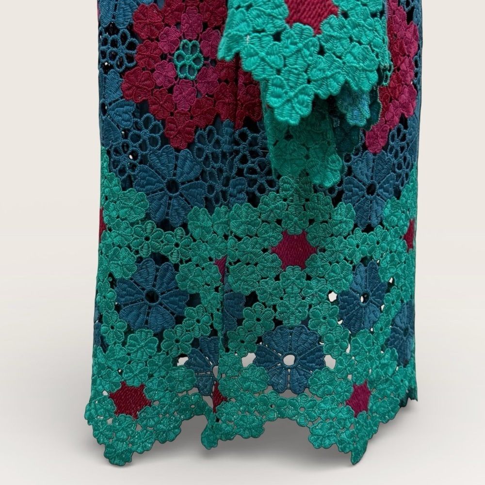 J. Marie Asher XS Floral Lace 3/4 Sleeve Kaftan Short Dress Wine/Blue/Green NWT - Picture 8 of 16